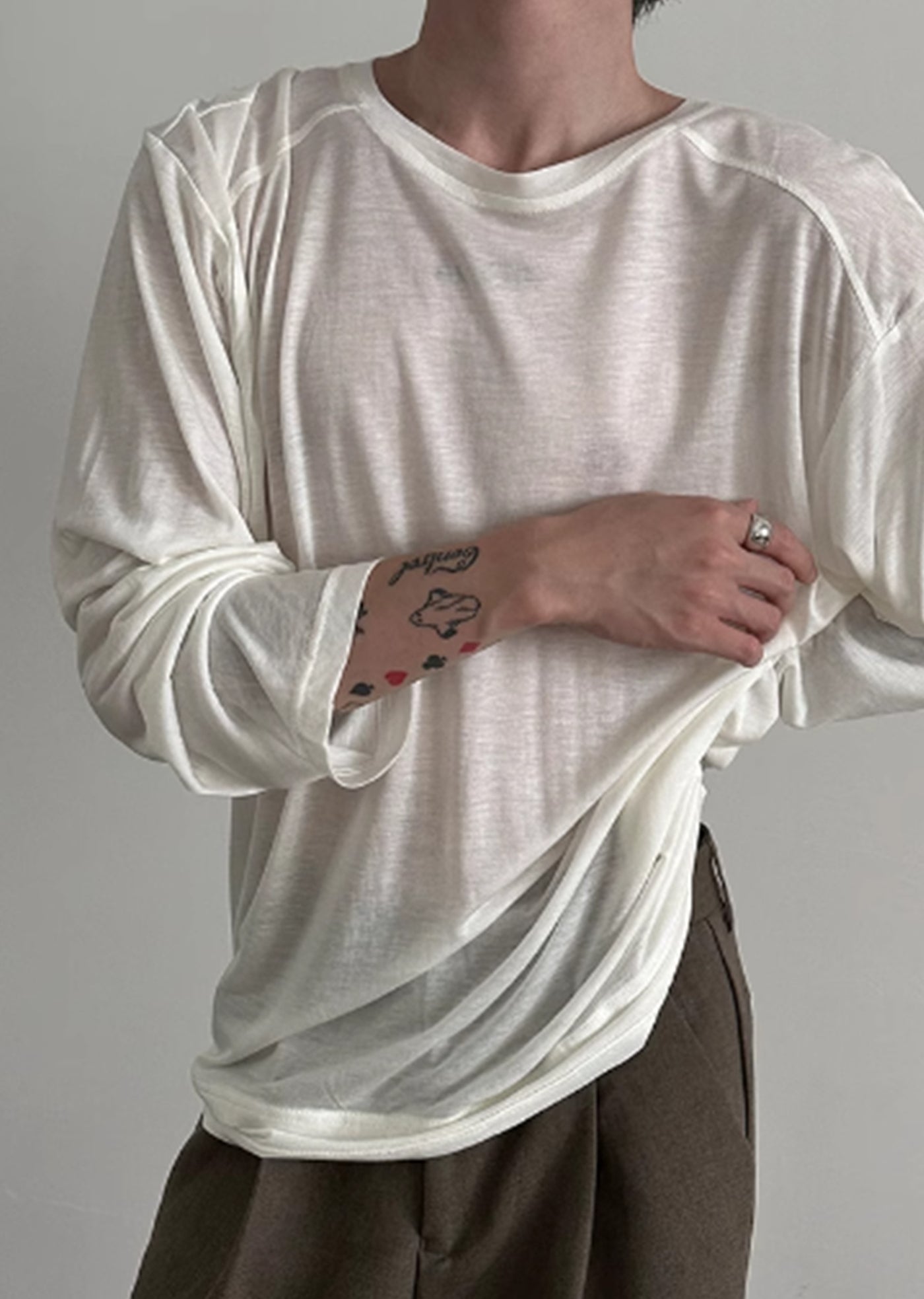 【Very Fewest】Design Basic color versatile mode long sleeve T-shirt  VF0029