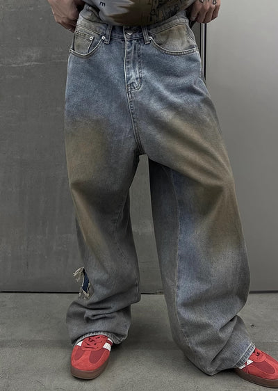 【SOULWORKER】Dull wash finish soil stain color wide denim pants  SW0023