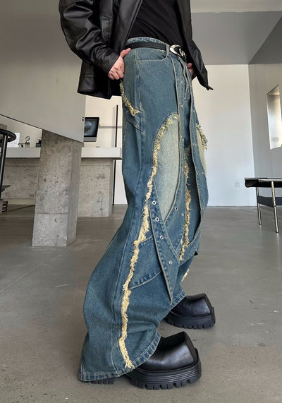 【MARTHENAUT】Wide gimmick damaged silhouette denim pants  MH0052