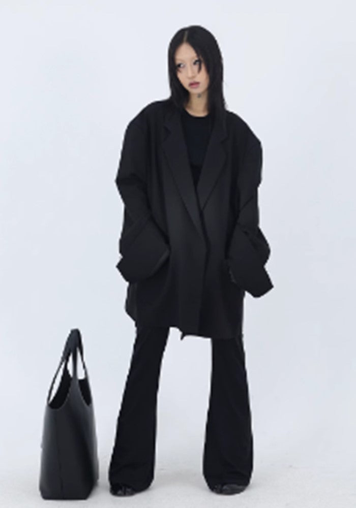 【FUZZYKON】Damaged special design oversized black tailored jacket  FK0032