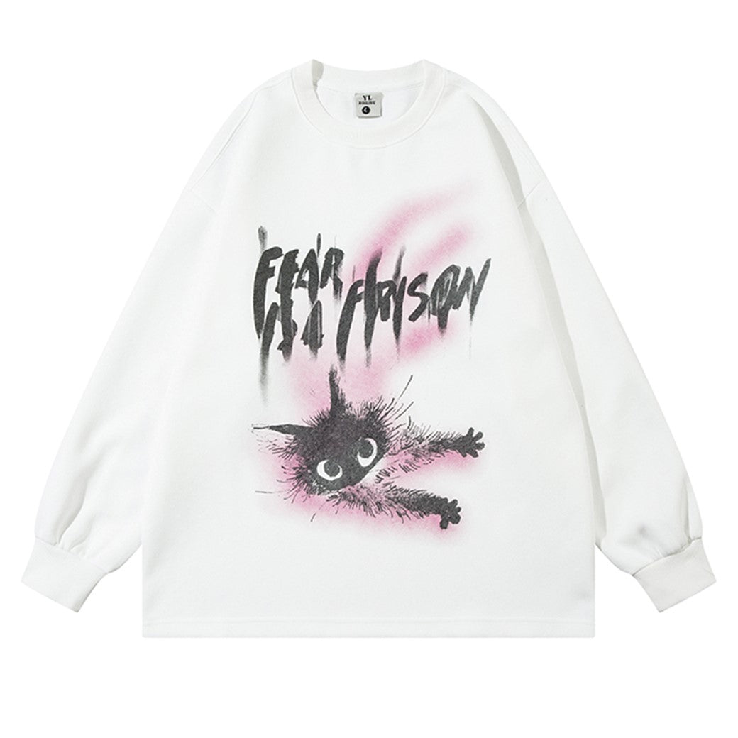 【NIHAOHAO】Dark Wave Cat Illustration Design Basic Style Sweatshirt  NH0180