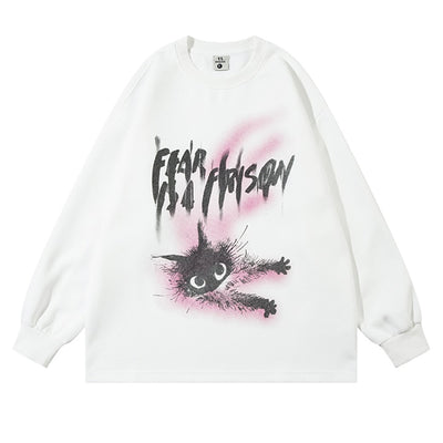 【NIHAOHAO】Dark Wave Cat Illustration Design Basic Style Sweatshirt  NH0180