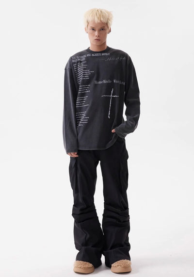 【BTSG】Gimmick silhouette black basic design pants  BS0042