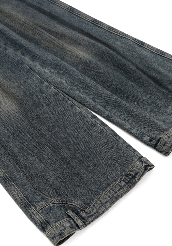 【GIBBYCNA】Mid-wash vintage denim wide pants  GC0033