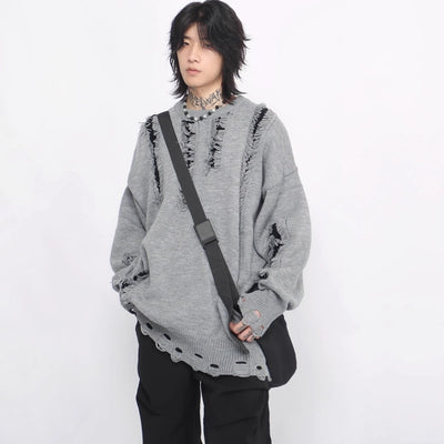 【Mz】Mid-length distressed simple design over-knit  MZ0033