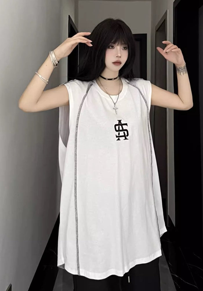 【W3】Double line design tight monotone sleeveless  WO0065