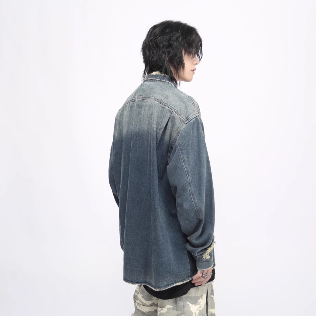 【Mz】Gradient navy vintage denim shirt  MZ0035