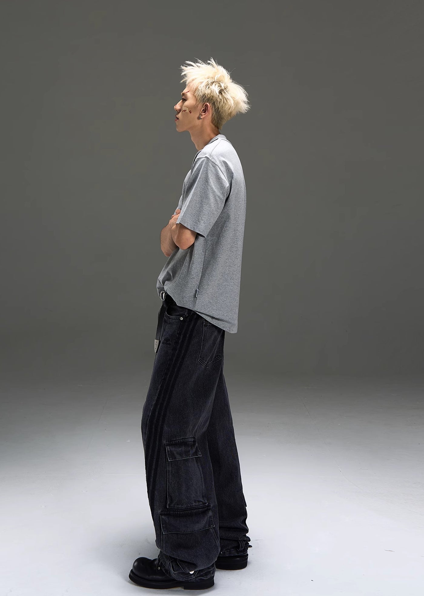 【MAXDSTR】Side line pocket silhouette dull black denim pants  MD0170