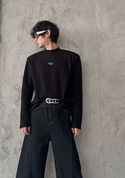 【MARTHENAUT】Silver glossy logo design gimmick leather-like belt  MH0057