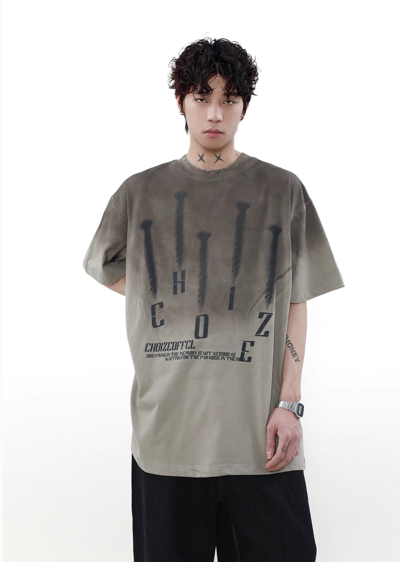 [MR nearly] Front nail illustration design dull wash processing short sleeve T-shirt MR0091