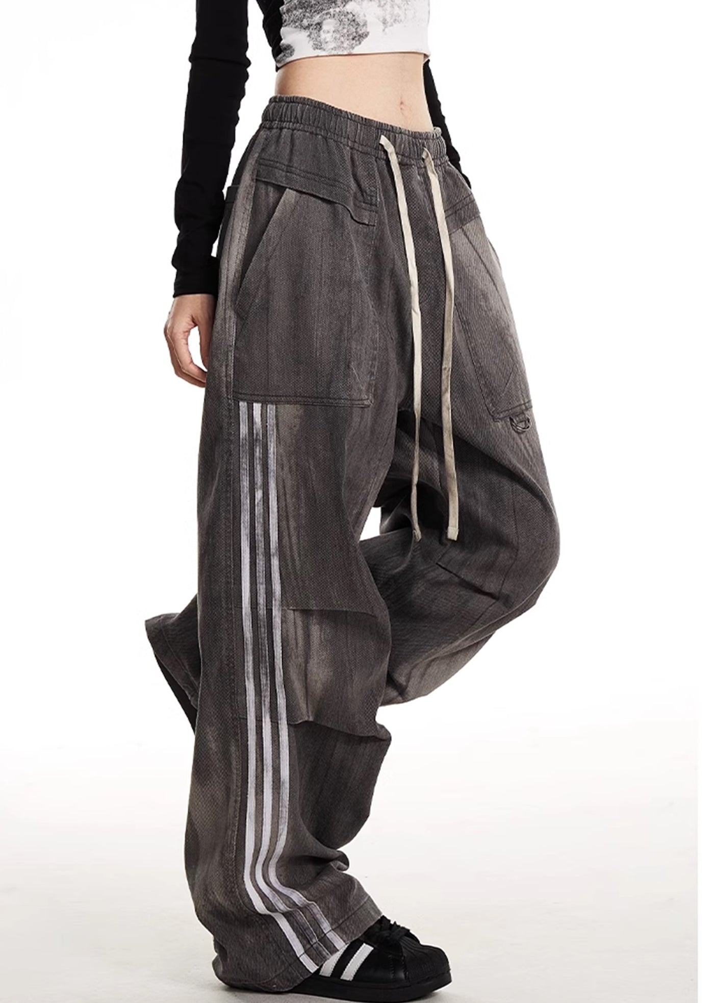 【NOONOZ】Unique tuck silhouette design side line wide pants  NN0007