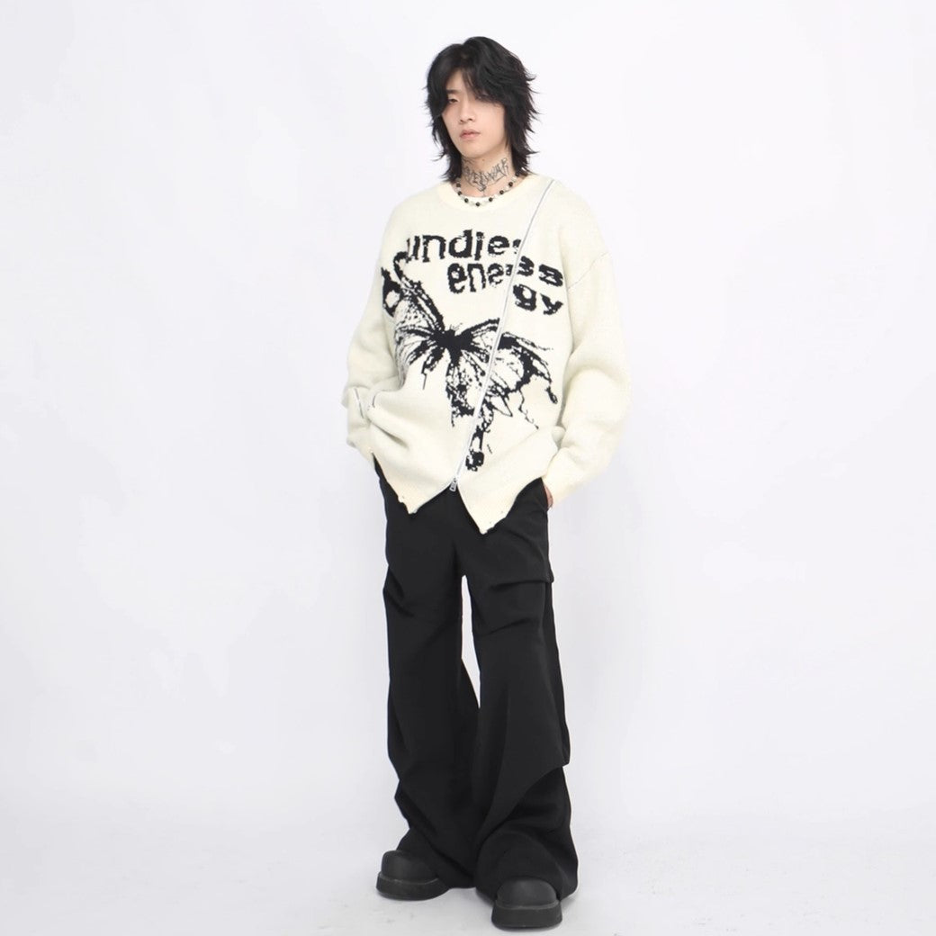 【Mz】One-point zip space-time distortion butterfly design knit  MZ0034