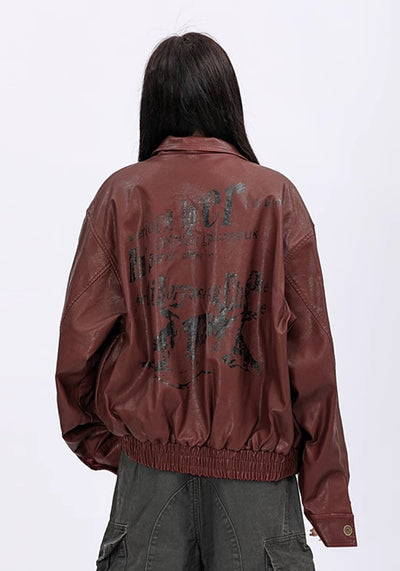 【10/21新作】Basic design synthetic leather style wide silhouette jacket  HL3094