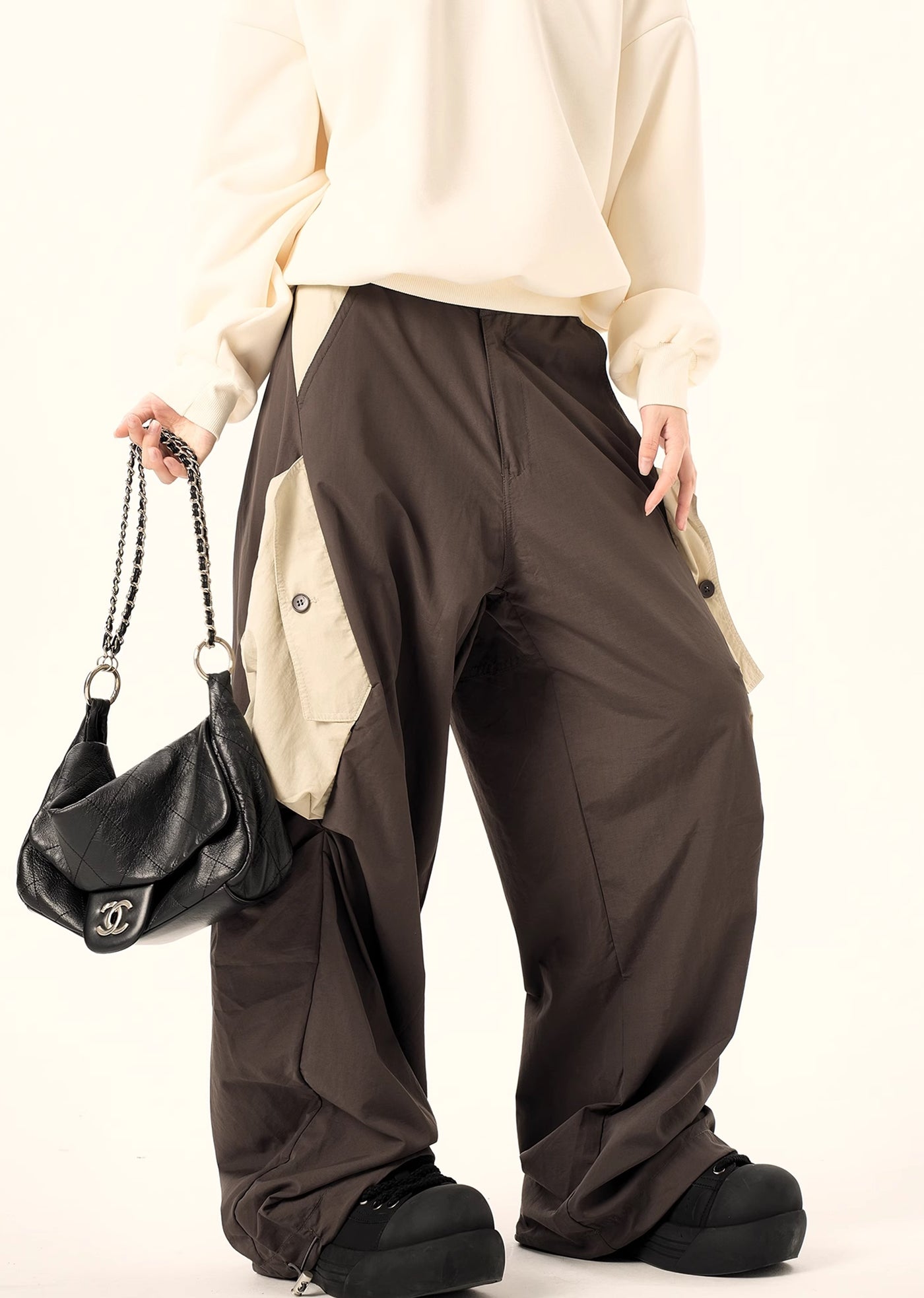 【H GANG X】Double color nylon over wide silhouette casual pants  HX0079