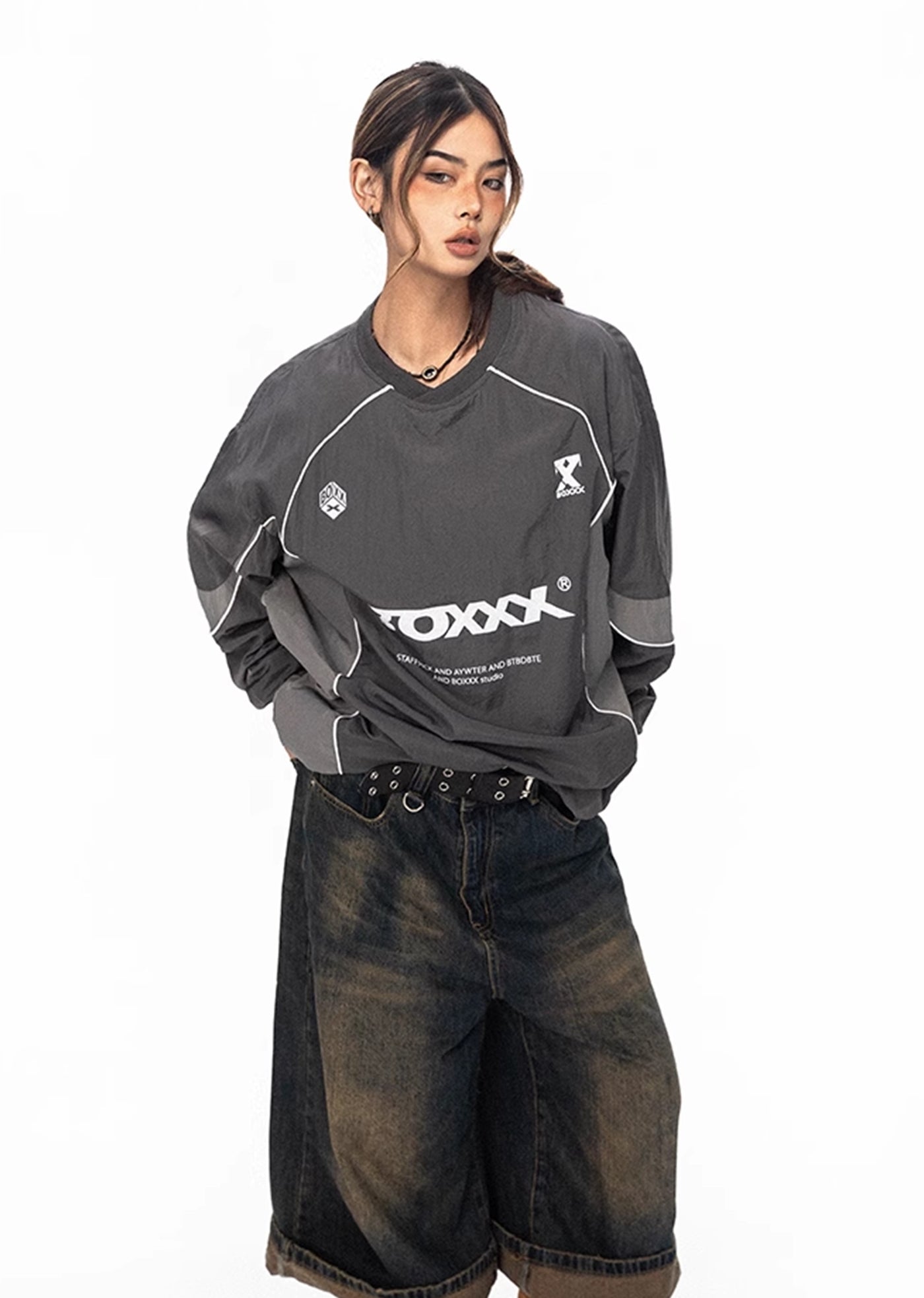【BLACK BB】Sporty casual wide over golf style dull T-shirt  BK0021