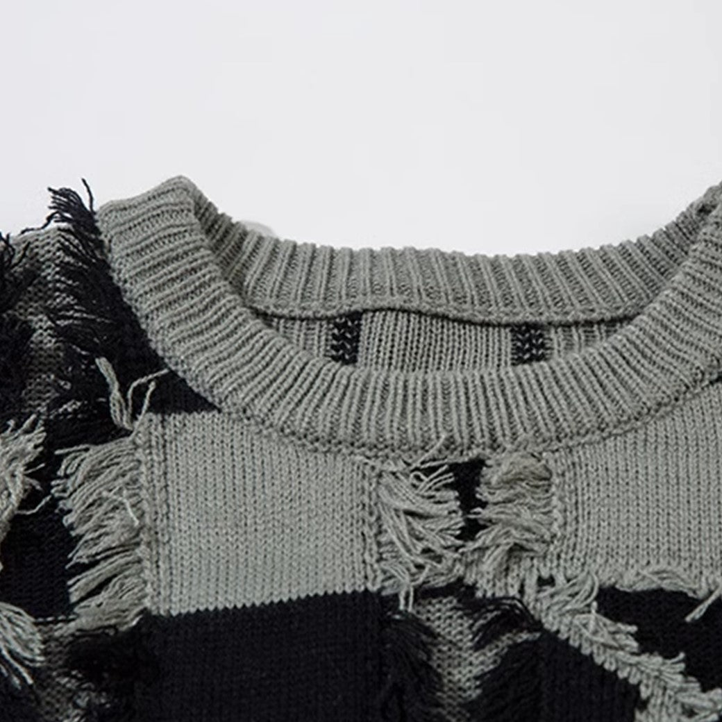 【NIHAOHAO】Fully distressed vintage star pattern knit sweater  NH0163