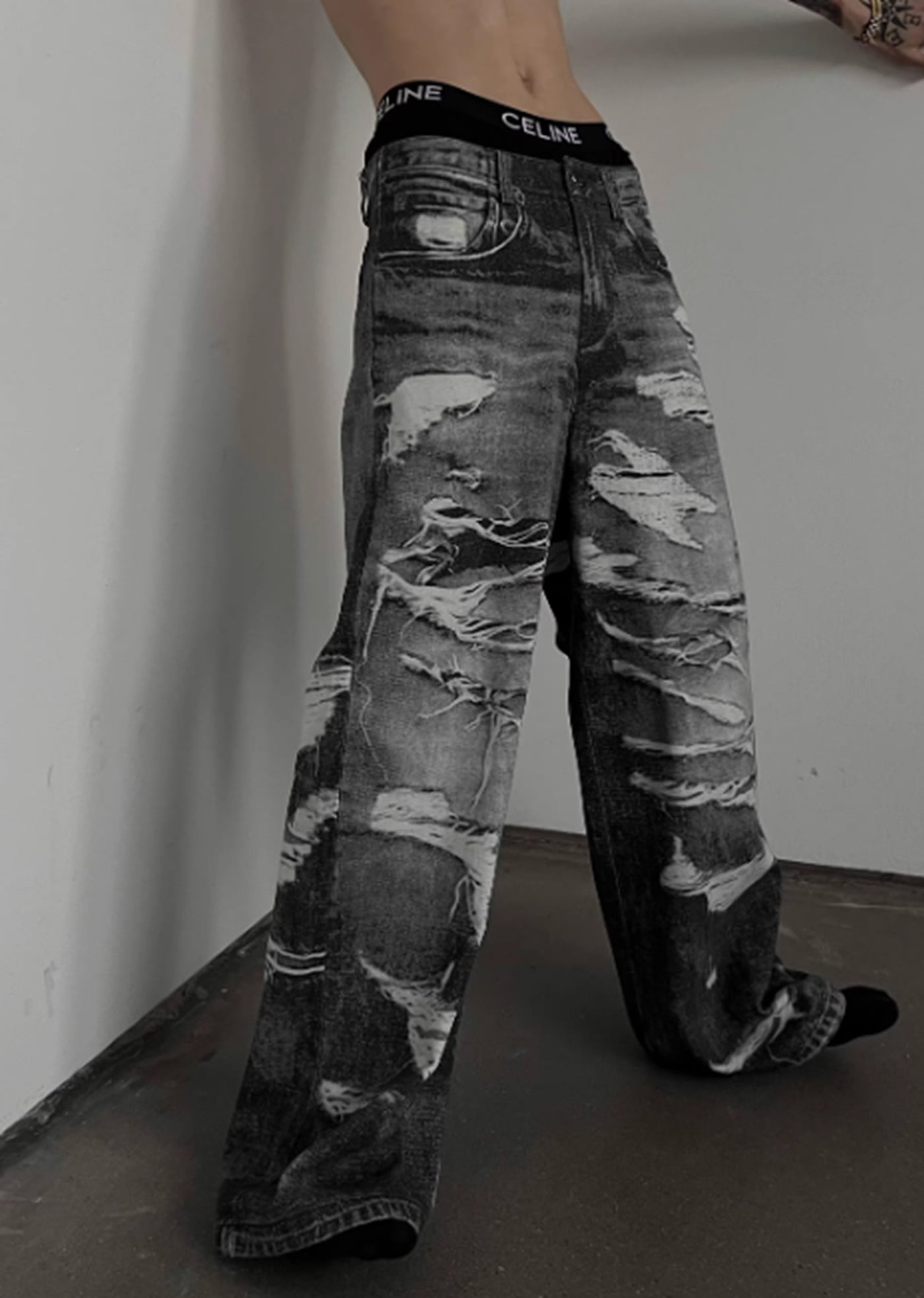 【SOULWORKER】All countless distressed grunge street denim pants  SW0011