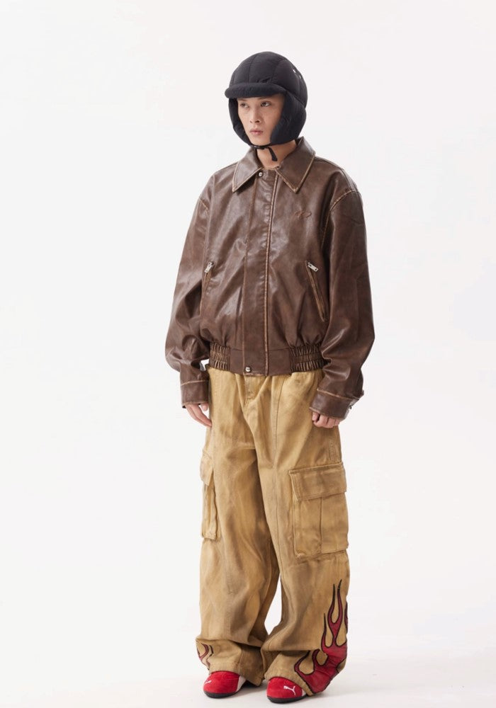 【BTSG】Flame over vintage color cargo style pants  BS0049