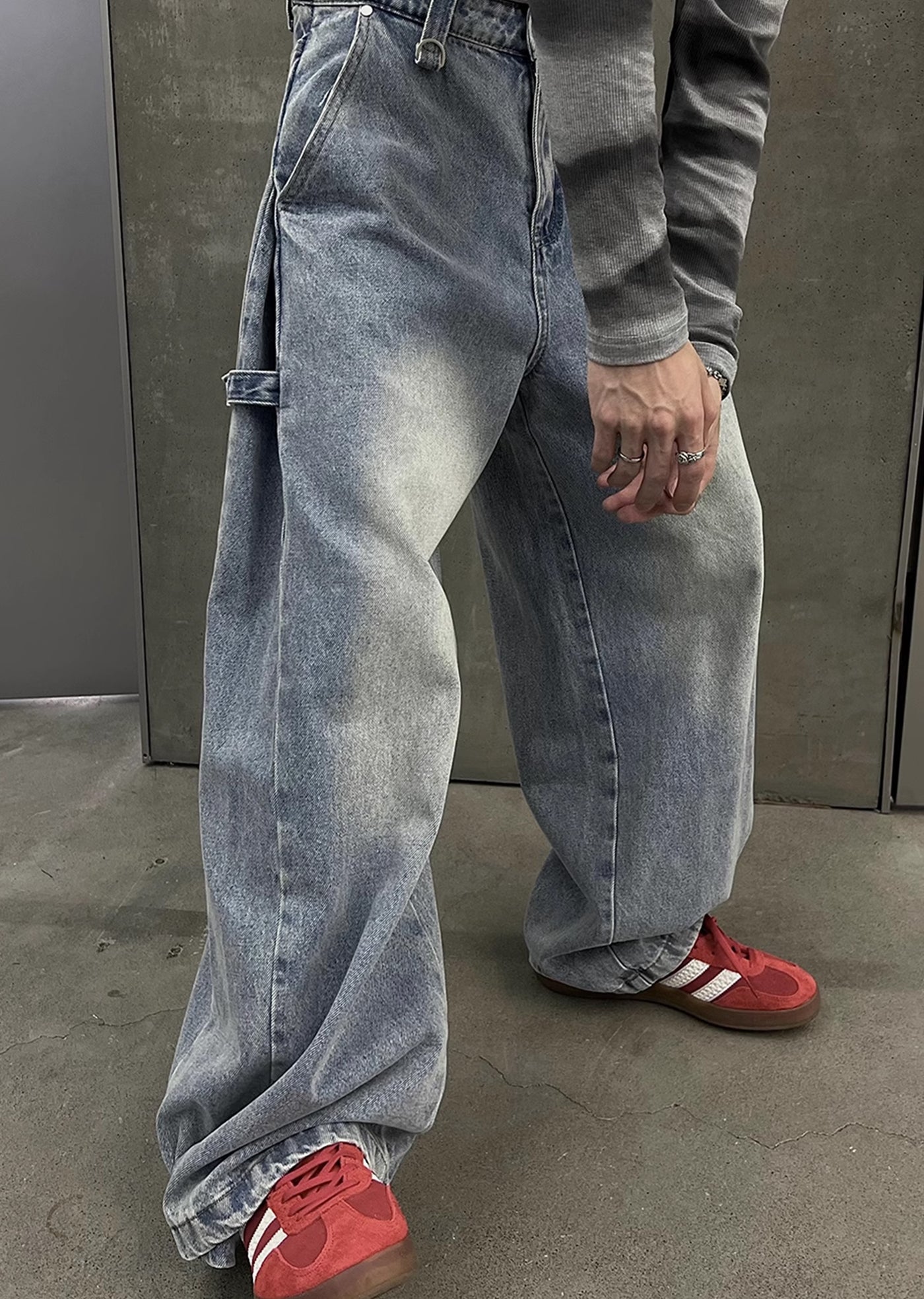 【SOULWORKER】Dull wash blue wide silhouette denim pants  SW0032