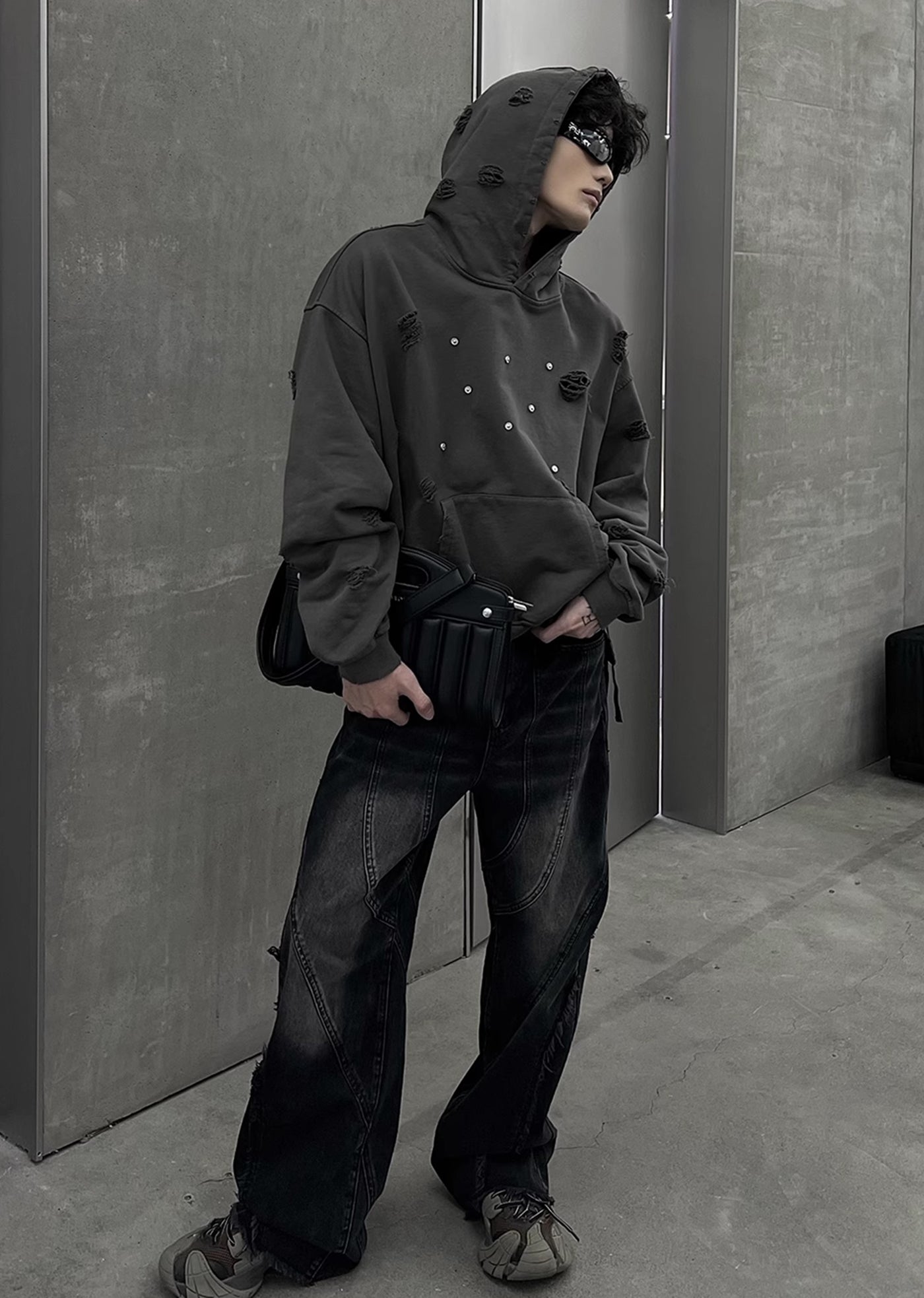 【SOULWORKER】Fully damaged Kusumin base color oversized silhouette hoodie  SW0028