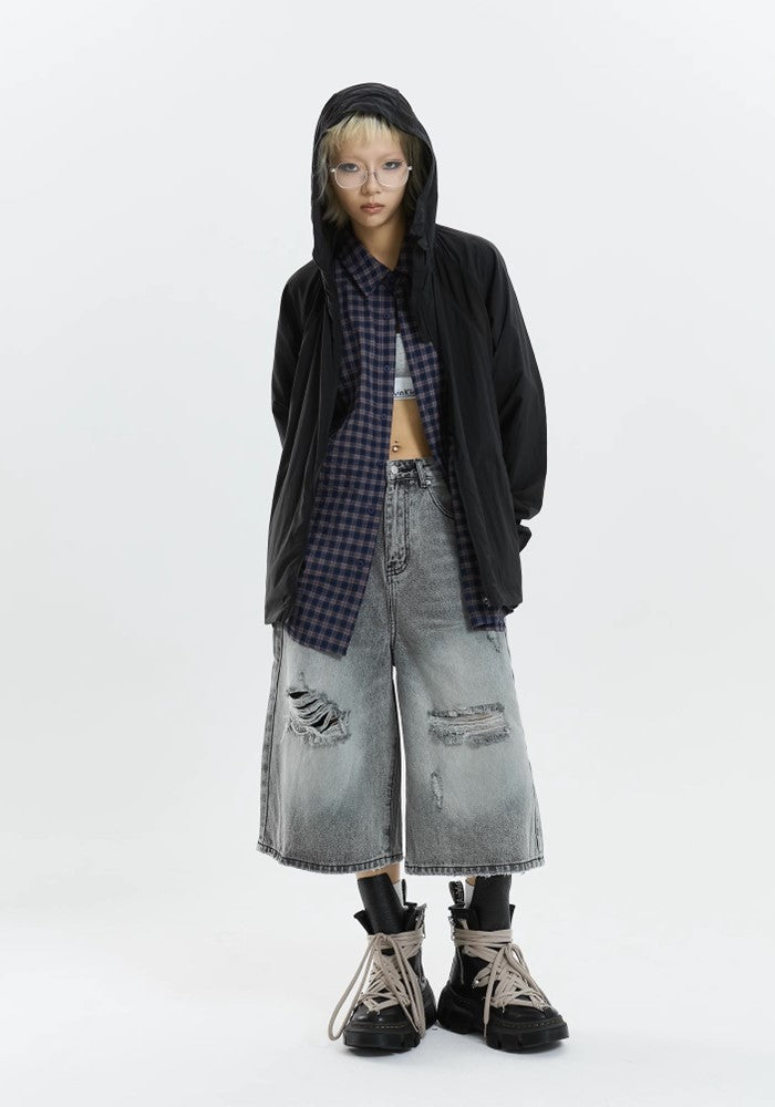 【MICHINNYON】Dull street design wide over denim shorts pants  MY0010