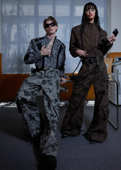 【Culture E】Random camouflage silhouette design wide pants  CE0151