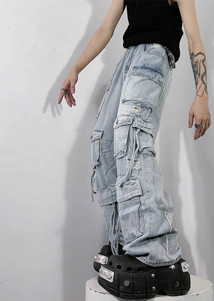 76street] Countless pocket design dull vintage cargo rise