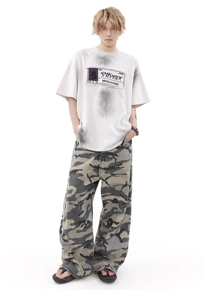 【MR nearly】Fully washed design front point short sleeve T-shirt  MR0119