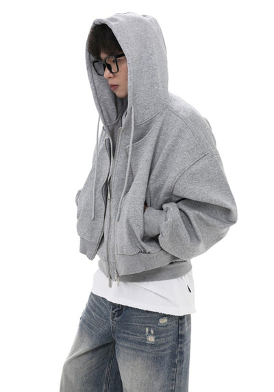 【GIBBYCNA】Double Gimmick Zip Line Basic Style Short Hoodie  GC0022