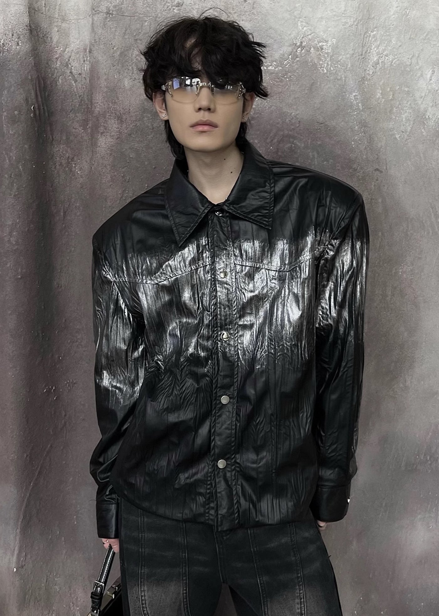 【SOULWORKER】Black glossy design color overload silhouette jacket  SW0024