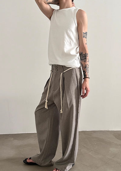 【Very Fewest】Coarse grain fabric design elastic waist slacks pants  VF0034