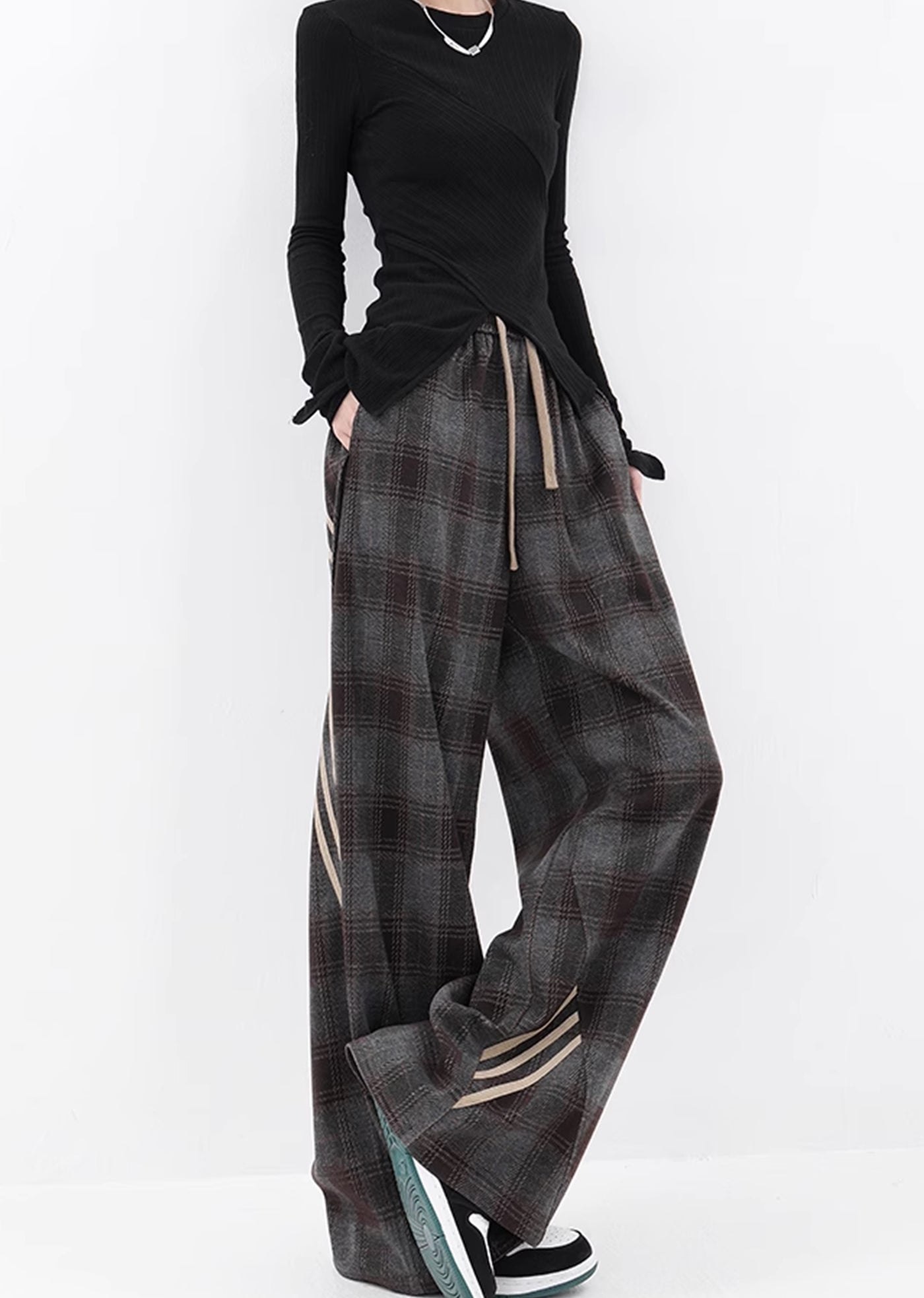 【Ken studio】Regular check pattern design dull wide pants  KS0016