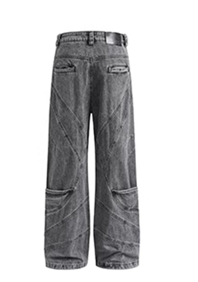 【MR nearly】Wavy gray design color wide silhouette denim pants  MR0124