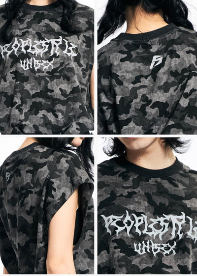 【People Style】All-over camouflage pattern initial design sleeveless  PS0027
