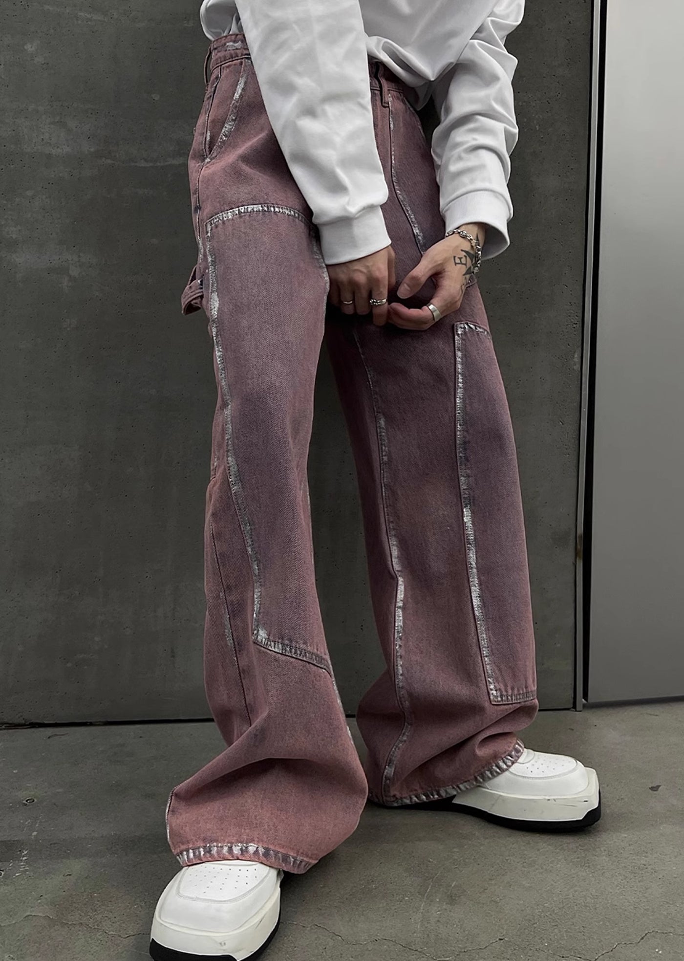 【SOULWORKER】Pinky purple color design line silhouette denim pants  SW0018