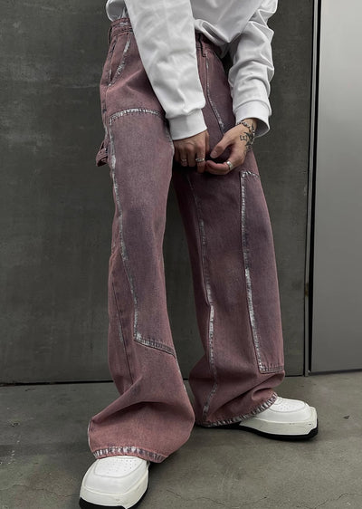 【SOULWORKER】Pinky purple color design line silhouette denim pants  SW0018