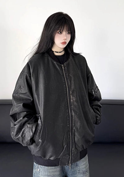 【W3】High-level glossy design black inner color leather jacket  WO0079