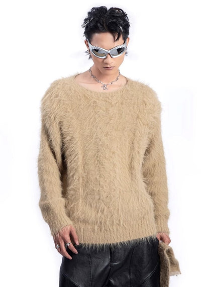 【PLAN1ONE】Mohair-like soft design dull color base knit sweater  PL0048