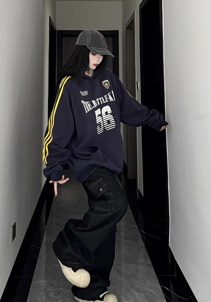 【W3】Front number initial design sporty style hoodie  WO0088