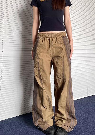 【Apocket】Big side line design casual sporty wide pants  AK0029