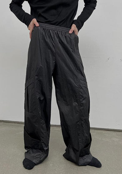 【SOULWORKER】Shiny faux fabric wide silhouette balance color wide pants  SW0038