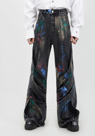 【LUCE GARMENT】Painted wide gimmick silhouette denim pants  LG0056