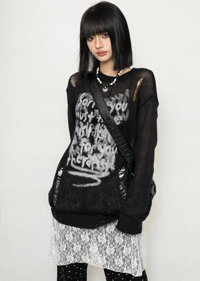 [ZERO STORE] See-through design front initial tight long sleeve T-shirt ZS0028