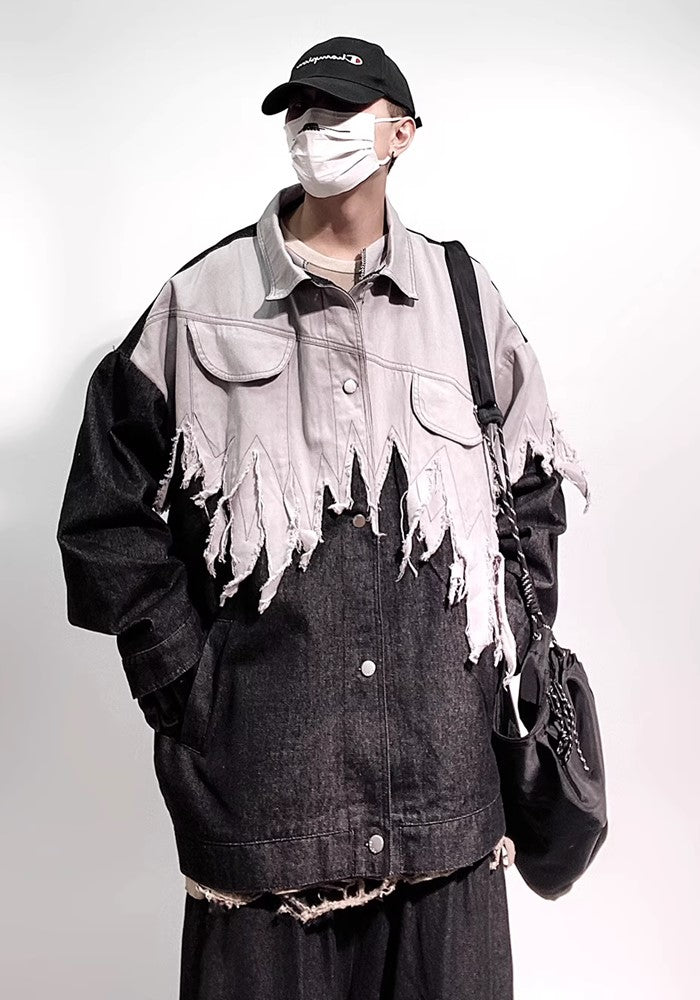 【UUCSCC】Gradient-style distressed monotone design denim jacket  US0070