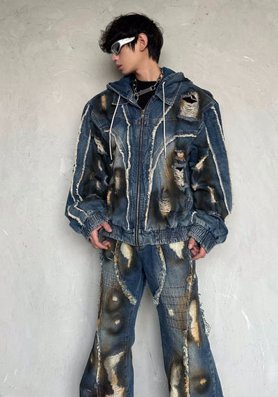 【MARTHENAUT】Infinity Distressed Vintage Backround Denim Set up  MH0051