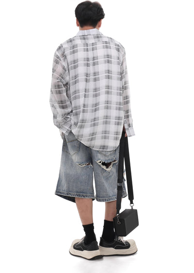 【GIBBYCNA】Double knee cut damaged design short silhouette denim pants  GC0013