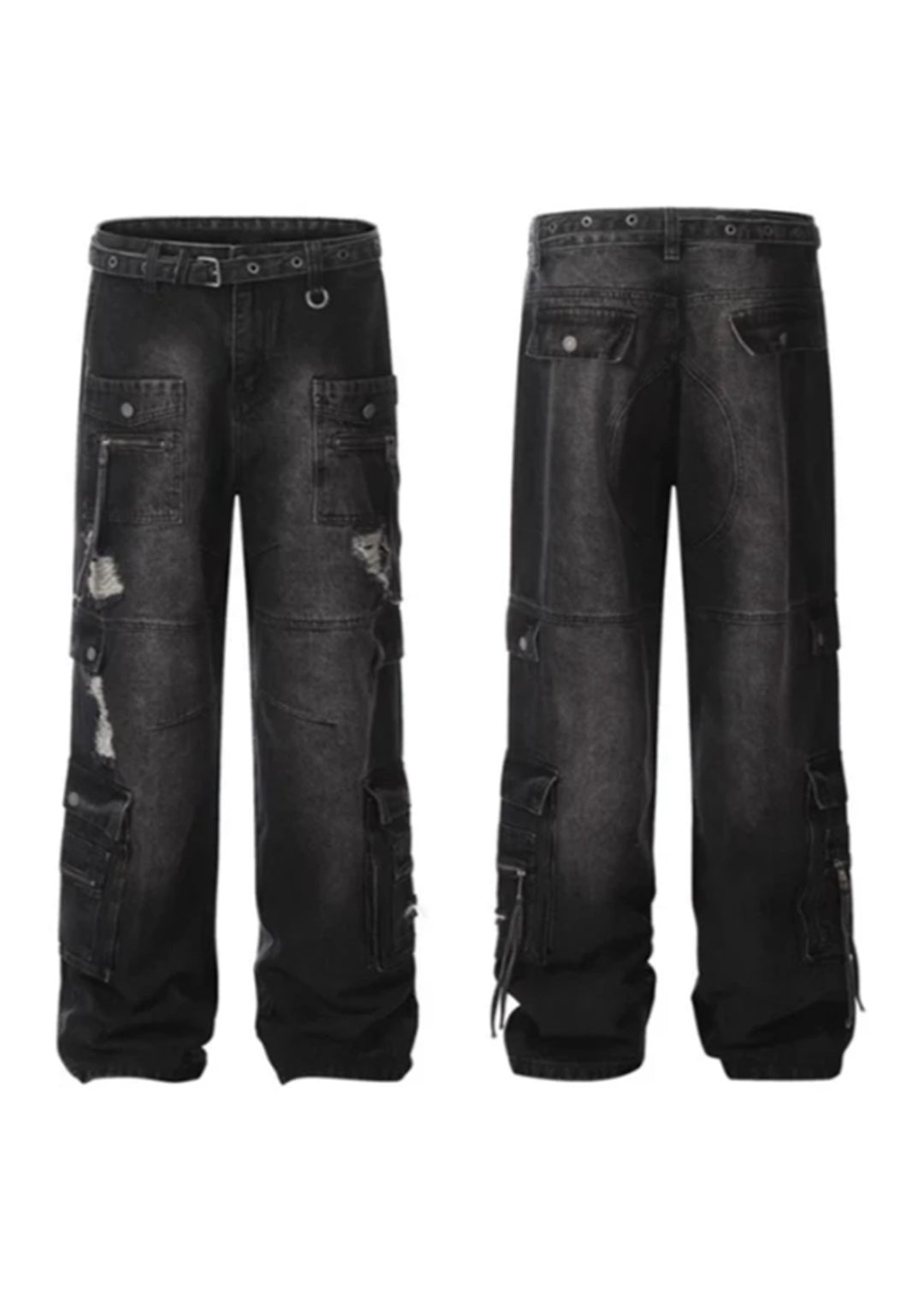 Apocket] Middle distressed countless pocket design cargo