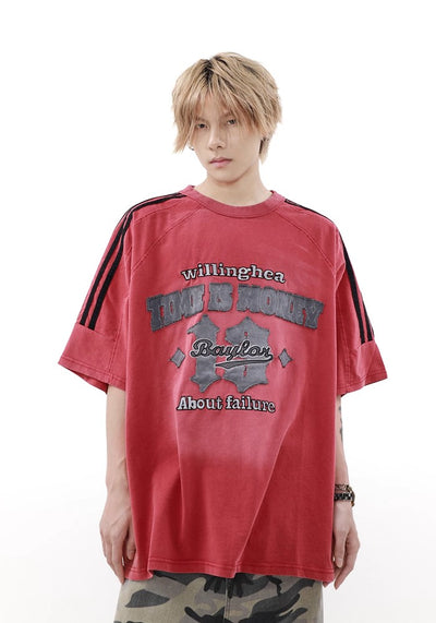 【MR nearly】Grunge washed color design casual short sleeve T-shirt  MR0121