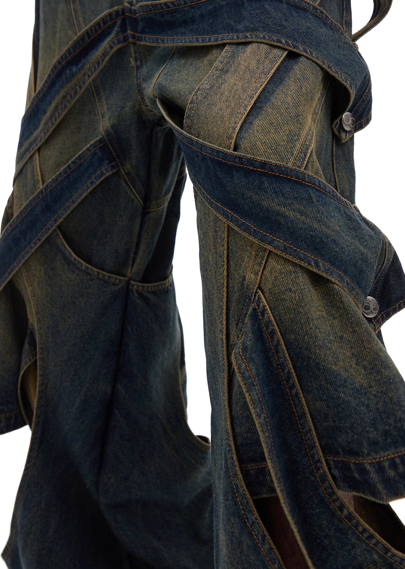 【Culture E】Dull wash cross infinity design denim wide pants  CE0146