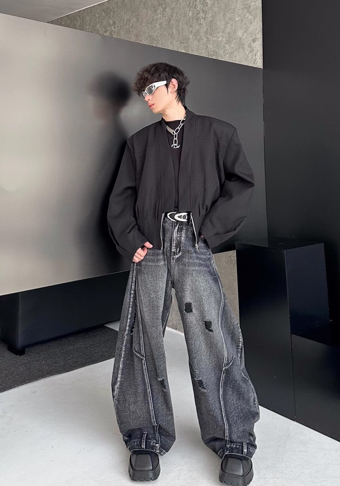 【MARTHENAUT】Special silhouette design wide balloon override denim pants  MH0040